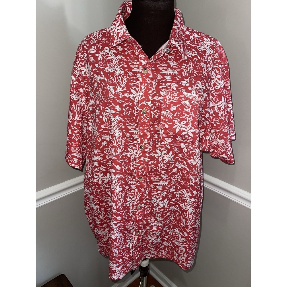 Columbia PFG Fishing Shirt XL Red White Tropical Island Gorpcore Omni-Shade